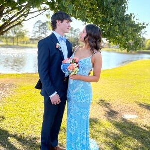 Blue beaded Jovani prom dress